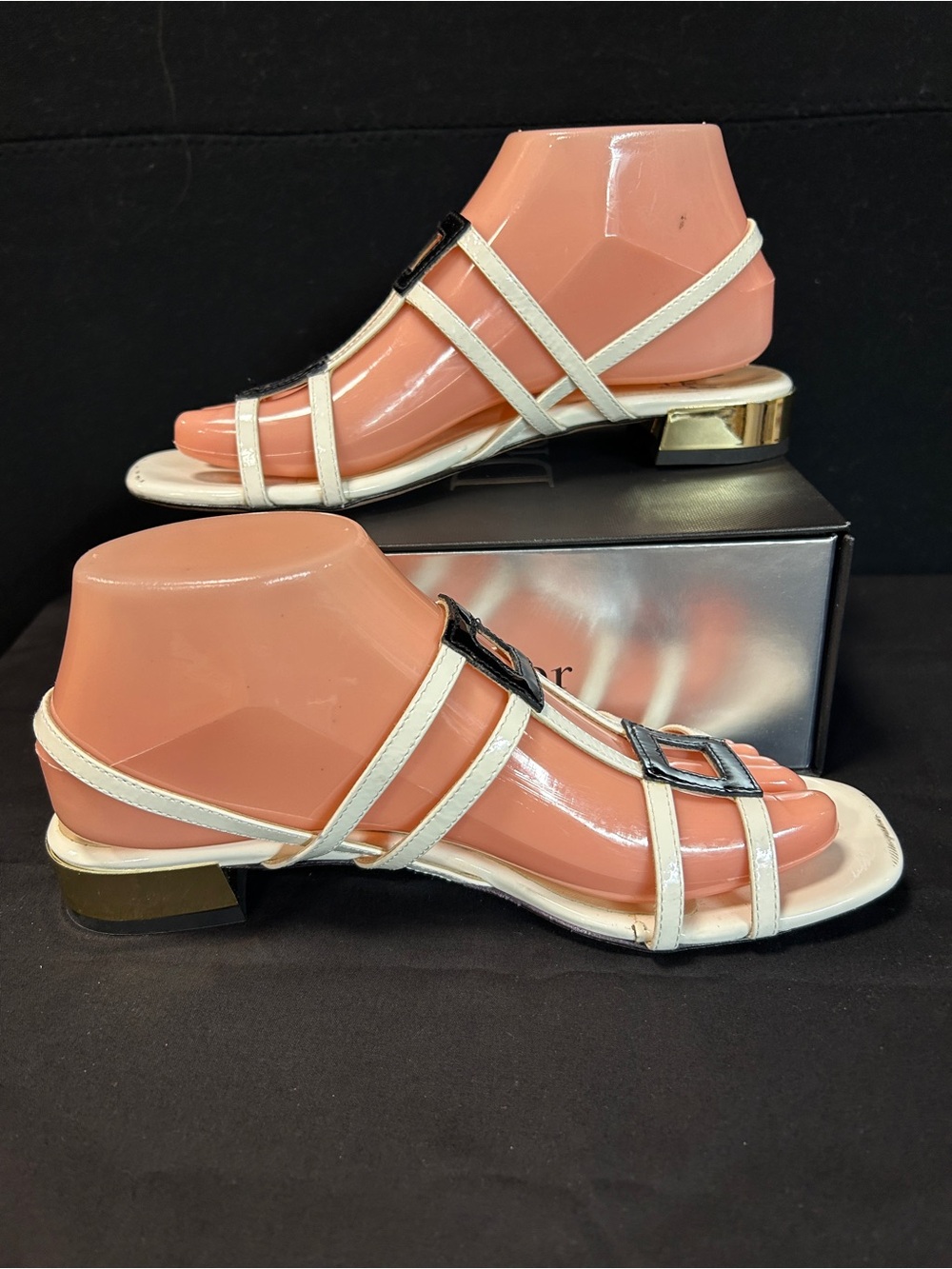Amalfi White Strappy Sandals with Gold Accent Heel